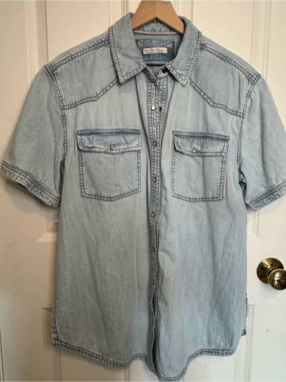 We the Free Free People Chambray Western Snap Front Shirt, Country Cowgirl,Rodeo
